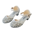 thumbnail image 1 of Xfvqtps Girls Heels Princess Shoes Rhinestone Sparkling Closed Toe Heels Ankle Strap Pendant Dance Wedding Party Spring Summer Dress Pump Shoes Silver, 1 of 5