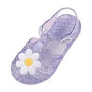 Xfvqtps Girls Jelly Sandals Closed Toe Cross Straps Hollow out Sequin Flower Decoration Adjustable Buckle Durable Non Slip Washable Lightweight Summer PVC Water Shoes for 2-9 Years Purple