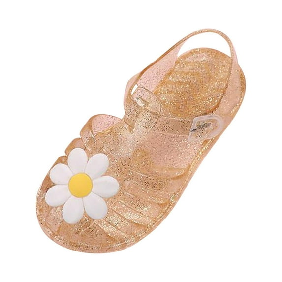 Xfvqtps Girls Jelly Sandals Closed Toe Cross Straps Hollow out Sequin Flower Decoration Adjustable Buckle Durable Non Slip Washable Lightweight Summer PVC Water Shoes for 2-9 Years Yellow