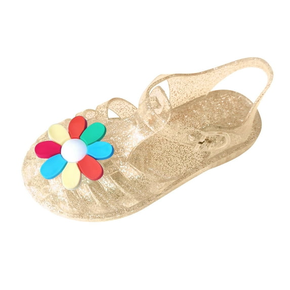 Xfvqtps Girls Jelly Sandals Cross Straps Closed Toe Hollow out Colorful Flower Decoration Adjustable Buckle Durable Non Slip Washable Lightweight Summer PVC Water Shoes for 2-10 Years Yellow