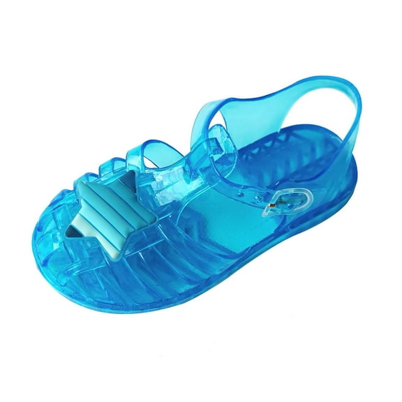 Xfvqtps Girls Jelly Sandals Cross Straps Closed Toe Hollow out Star Decoration Solid Color Adjustable Buckle Durable Non Slip Washable Lightweight Summer PVC Water Shoes for 2-10 Years Blue