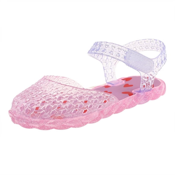 Xfvqtps Girls Jelly Shoes Closed Toe Hollow out Hook and Loop Summer Princess Beach Sandals