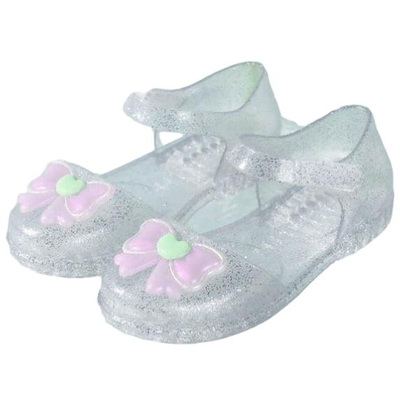 Xfvqtps Girls Jelly Sandals Sequin Hook and Loop Strap Close Toe Hollow out Summer Princess Beach Shoes