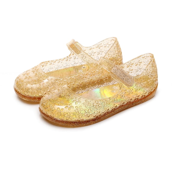 Xfvqtps Girls Jelly Shoes Transparent Crystal Sandals Close Toe Hollow out Hook and Loop Strap Beach Summer Princess Comfortable Footwear