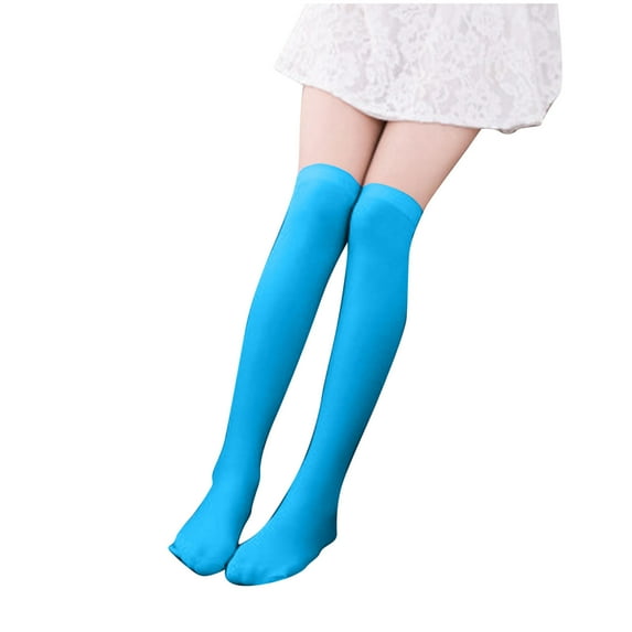 Xfvqtps Girls Knee High Socks Over Knee Solid Color High Tube Thin Non Slip Comfortable Breathable Soft Cotton Spring and Fall Socks for 3-12 Years Sky Blue