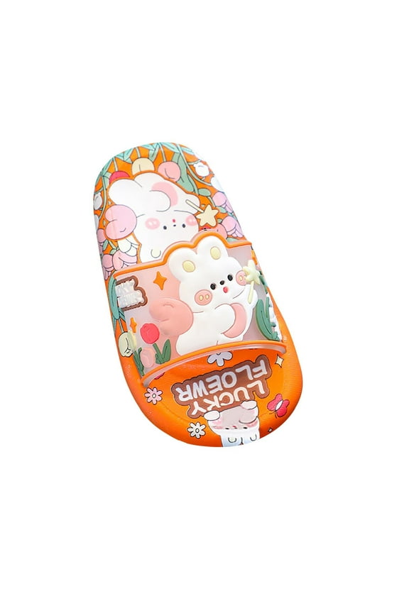 Girls Lovely Rabbit Cartoon Slippers EVA Non Slip Summer Slippers Exposed Toe Slipper Children's New Sandals Boy Baby Soft Soles Toddler Shoes Orange