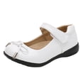 thumbnail image 1 of Xfvqtps Girls Mary Jane Dress Shoes Glossy Bow Strap Round Toe Flats Hook and Loop Soft Sole Non Slip Comfortable Breathable Performance Wedding Uniform Leather Casual Shoes White, 1 of 8