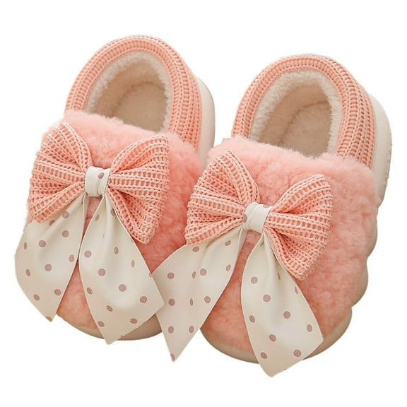 Xfvqtps Girls Plush Slippers Polka Dot Bow Keep Warm Villus Winter Comfortable Indoor Outdoor Home Slippers with Grippers Children's Bag Heel Cute Non Slip And Warm Baby Cotton Shoes Pink