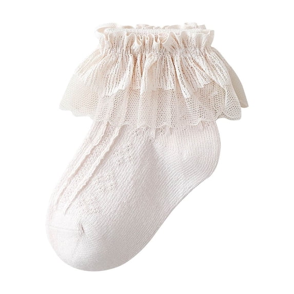 Xfvqtps Girls Ruffle Socks Lace Knitting Mid Tube Solid Color Elastic Soft Comfortable Warm Winter Frilly Socks for 0-12 Years Beige
