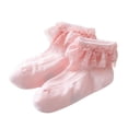 thumbnail image 1 of Xfvqtps Girls Ruffle Socks Lace Trim Frilly Knitting Solid Color Sweet Princess Dress Cotton Socks for 0-12 Years Pink, 1 of 4