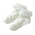 thumbnail image 1 of Xfvqtps Girls Ruffle Socks Lace Trim Frilly Knitting Solid Color Sweet Princess Dress Cotton Socks for 0-12 Years White, 1 of 4
