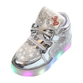 thumbnail image 1 of Xfvqtps Girls Sneakers Slip On Bling Shiny Star and Bow Rhinestone Breathable Non-Slip Lightweight PU LED Shoes New Sports Shoes Children Casual All Comfortable Shoes Silver, 1 of 1