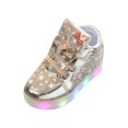 thumbnail image 1 of Xfvqtps Girls Sneakers Slip On Bling Shiny Star and Bow Rhinestone Breathable Non-Slip Lightweight PU LED Shoes New Sports Shoes Children Casual All Comfortable Shoes Gold, 1 of 1