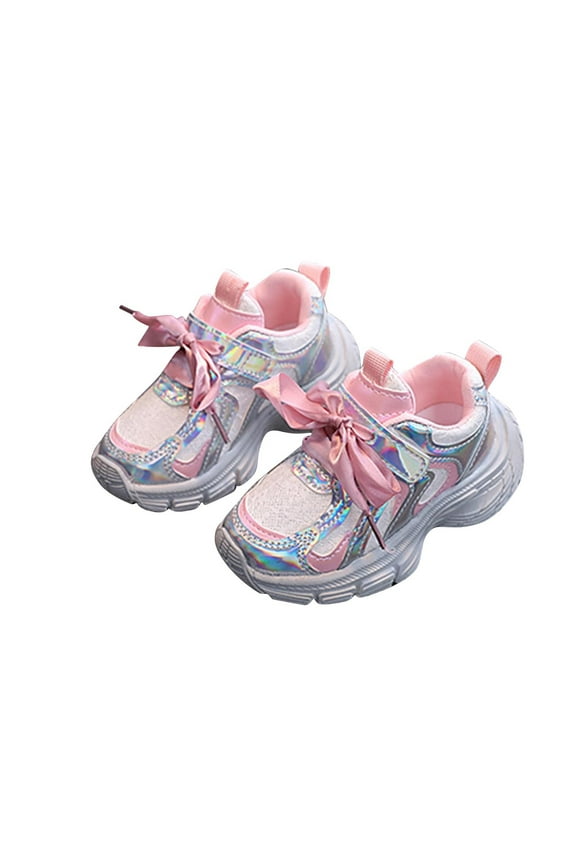 Girls Sneakers Slip On Holographic Rainbow Color Laser Breathable Non-Slip Lightweight Soft Soled Mesh Running Shoes New Sports Leisure Comfortable Fabric Shoes Pink