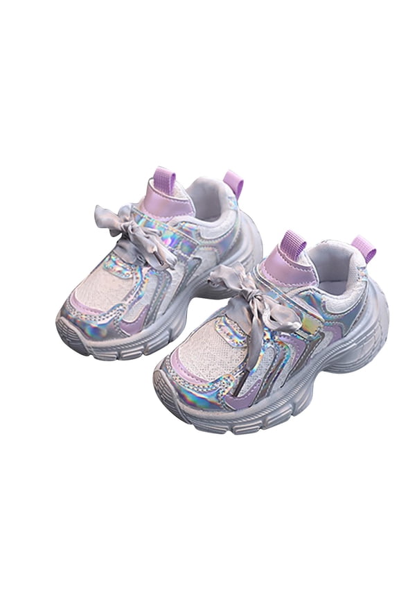 Girls Sneakers Slip On Holographic Rainbow Color Laser Breathable Non-Slip Lightweight Soft Soled Mesh Running Shoes New Sports Leisure Comfortable Fabric Shoes Purple