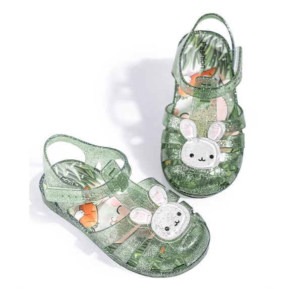 Xfvqtps Girls Sparkling Jelly Shoes Beach Sandals Closed Toe Summer Waterproof Cute Princess Fisherman Gladiator Shoes