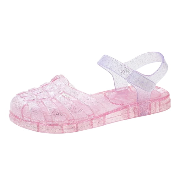 Xfvqtps Girls Sparkling Jelly Shoes Beach Sandals Closed Toe Summer Waterproof Princess Fisherman Gladiator Shoes