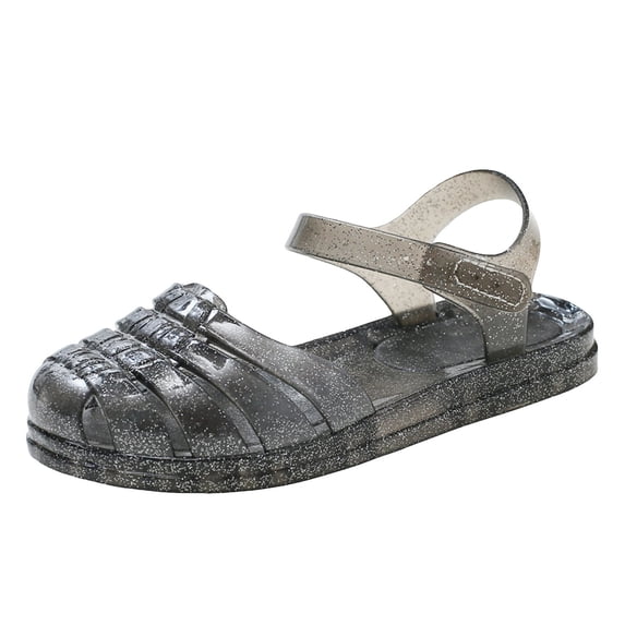Xfvqtps Girls Sparkling Jelly Shoes Beach Sandals Closed Toe Summer Waterproof Princess Fisherman Gladiator Shoes