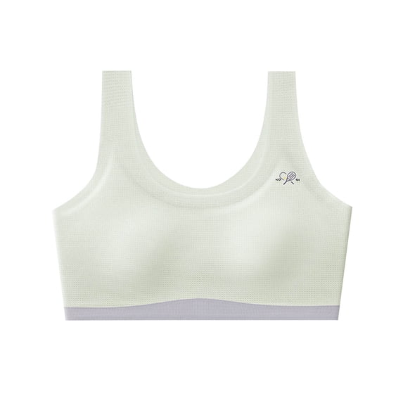 Xfvqtps Girls Sports Bras with Padded Fixed Cup Seamless Mesh Breathable Training Bra for Teen Cute Racket Print Comfortable Girls Bras for 9-18 Years Green