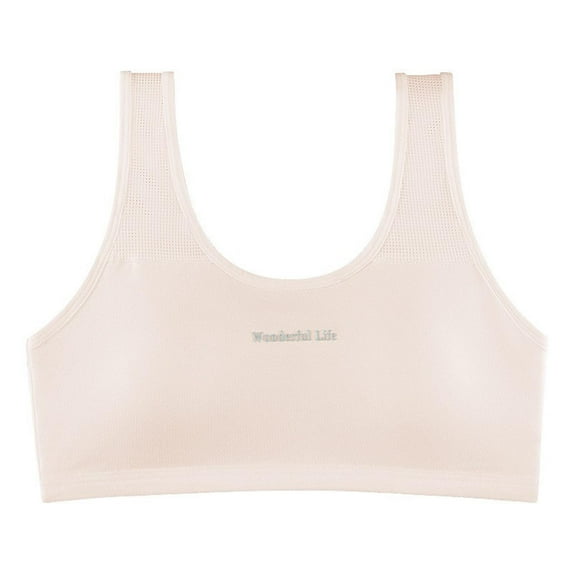 Xfvqtps Girls Sports Bras with Padded Fixed Cup Seamless Soft Comfortable Mesh Breathable Solid Color Embroidery Training Bra for Teen Big Kids Girls Bras for 12-15 Years Yellow