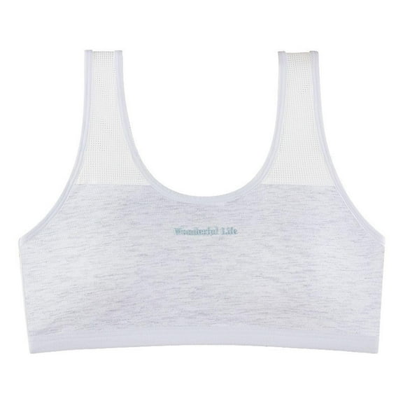 Xfvqtps Girls Sports Bras with Padded Fixed Cup Seamless Soft Comfortable Mesh Breathable Solid Color Embroidery Training Bra for Teen Big Kids Girls Bras for 12-15 Years Gray