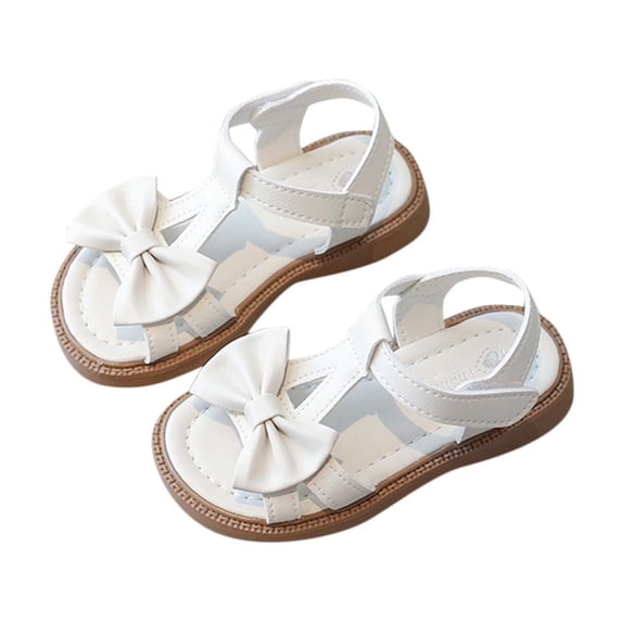 Xfvqtps Girls Summer Sandals Bow Princess Hook and Loop Strap Soft Sole Non-Slip Open Toe Casual Beach Shoes
