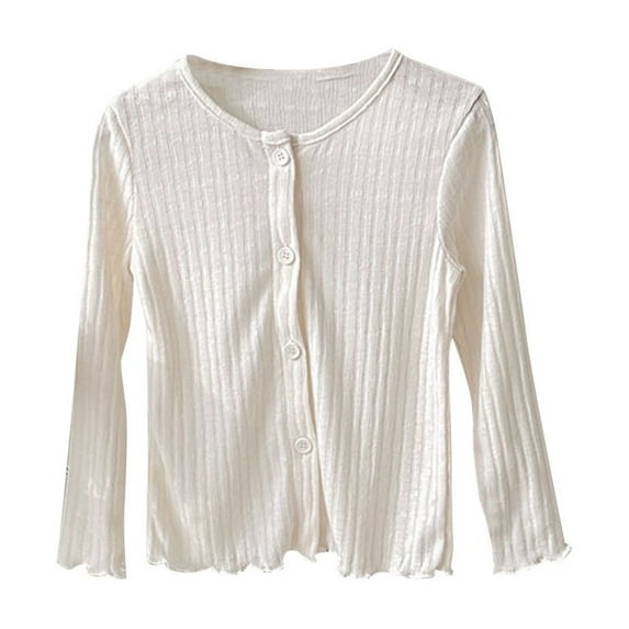 Xfvqtps Girls Sun Protection Clothing Thin Cardigan Solid Color Long Sleeve Cute Breathable Sunscreen Clothing Beige