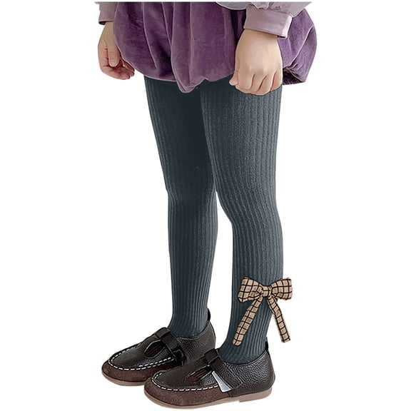 Xfvqtps Girls Tights Knit Cable Lattice Bow Decoration Solid Color Thickened Elastic Soft Comfortable Warm Winter Pantyhose for 1-12 Years Dark Blue