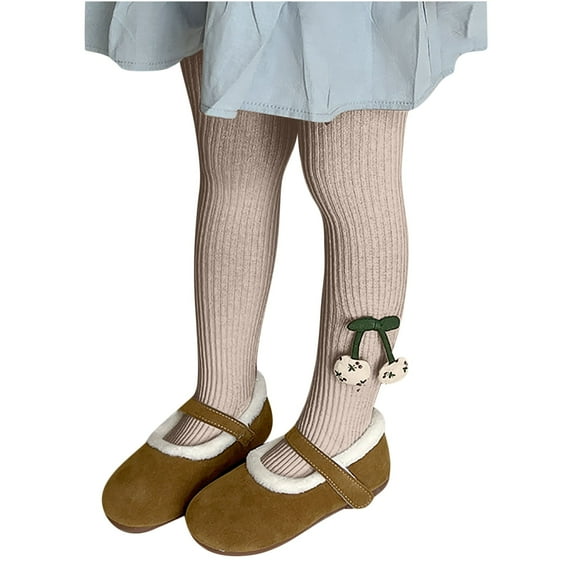 Xfvqtps Girls Tights Knit Cable Solid Color Cherry Decoration Thickened Elastic Soft Comfortable Warm Winter Pantyhose for 2-12 Years Pink