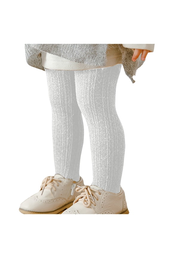 Girls Tights Knit Cable Solid Color Thickened Elastic Soft Comfortable Warm Winter Pantyhose for 2-12 Years White