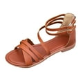 thumbnail image 1 of Xfvqtps Gladiator Sandals for Women Back Zipper Flat Crisscross Strappy Open Toe Buckle Decoration Dressy Beach Summer Roman Sandals Brown, 1 of 8