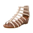 thumbnail image 1 of Xfvqtps Gladiator Sandals for Women Wedge Back Zipper Strappy Open Toe Low Heel Dressy Beach Summer Roman Sandals Beige, 1 of 9