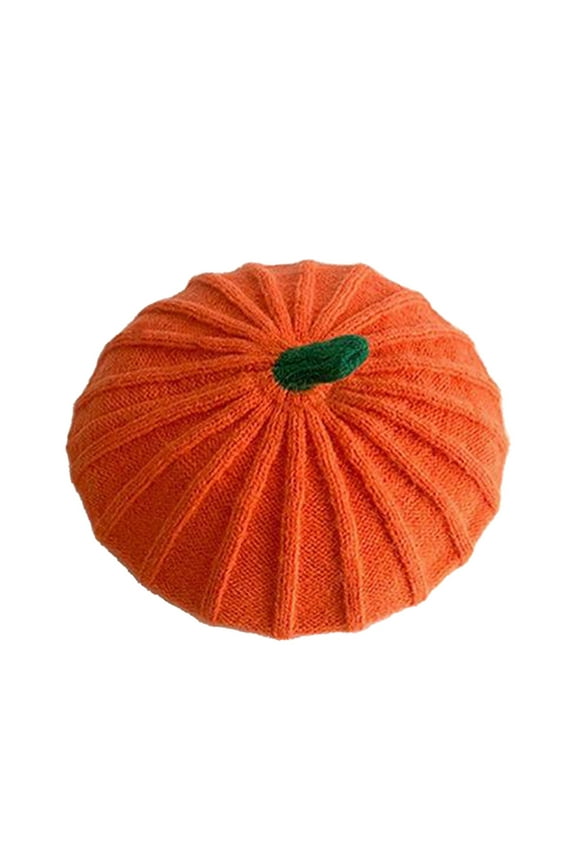 Halloween Hat Pumpkin Beret for Kids Knitted Cute Elastic Warm Cap Accessories for Halloween Party Orange