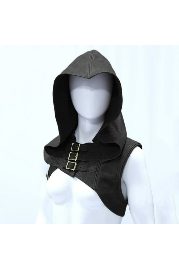 Halloween Medieval Retro Buckle Shoulder Guards Leather Stage Performance Suit Shoulder Guards Hat Black