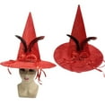 thumbnail image 1 of Xfvqtps Halloween Witch Hat Flower Feather Straps Decor Halloween Spire Hat for Party Accessory Red, 1 of 9