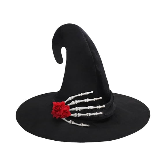 Xfvqtps Halloween Witch Hat Ghost Print Wide Brim Halloween Spire Hats for Party Accessory Black-02