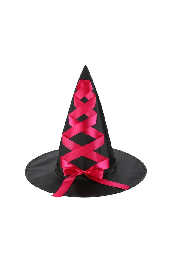 Halloween Witch Hat Lace up Bow Halloween Spire Hats for Party Accessory Hot Pink