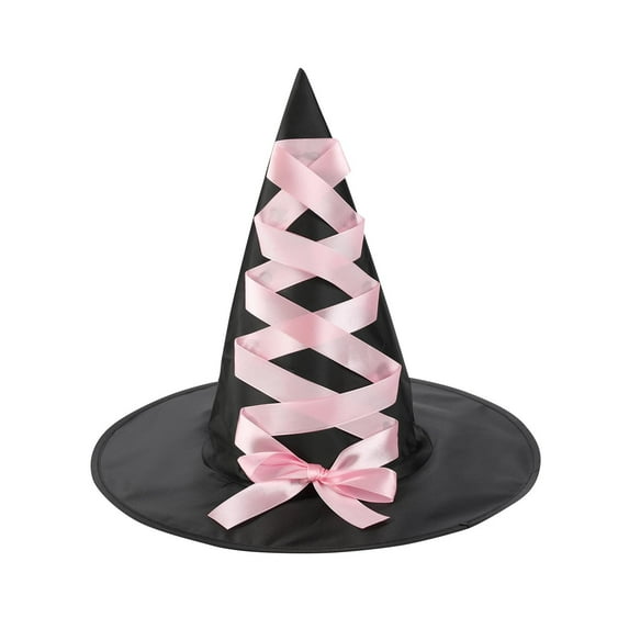 Xfvqtps Halloween Witch Hat Lace up Bow Halloween Spire Hats for Party Accessory Pink