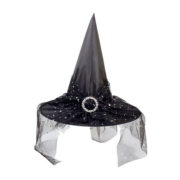 Xfvqtps Halloween Witch Hat Mesh Buckle Decor Halloween Spire Hats for Party Accessory Black