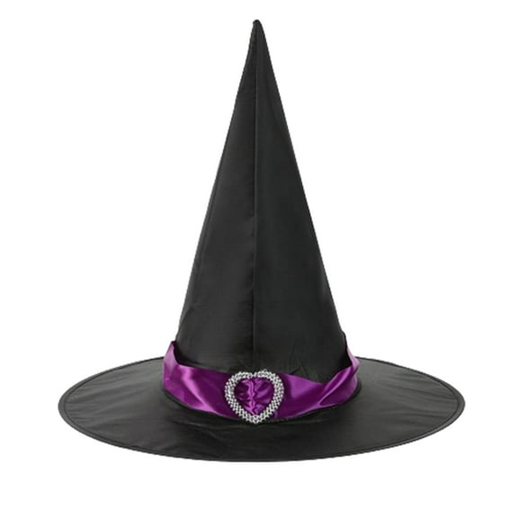 Xfvqtps Halloween Witch Hat Mesh Heart-Shaped Buckle Decor Halloween Spire Hats for Party Accessory Purple