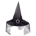 thumbnail image 1 of Xfvqtps Halloween Witch Hat Mesh Lace Rhinestone Buckle Halloween Spire Hats for Party Accessory Black, 1 of 5