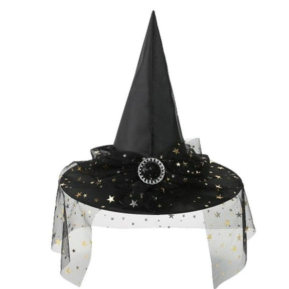 Xfvqtps Halloween Witch Hat Mesh Round Buckle Decor Halloween Spire Hats for Party Accessory Gold