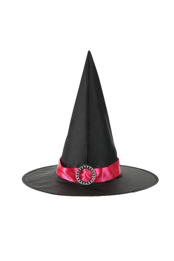 Halloween Witch Hat Mesh Round Buckle Decor Halloween Spire Hats for Party Accessory Hot Pink