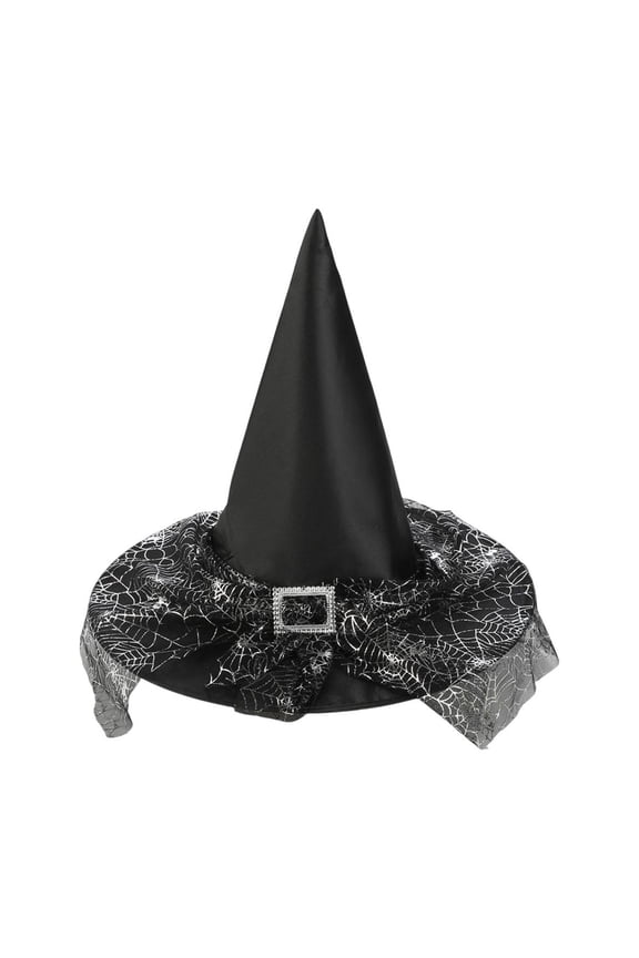 Halloween Witch Hat Mesh Spider Web Halloween Spire Hats for Party Accessory Black