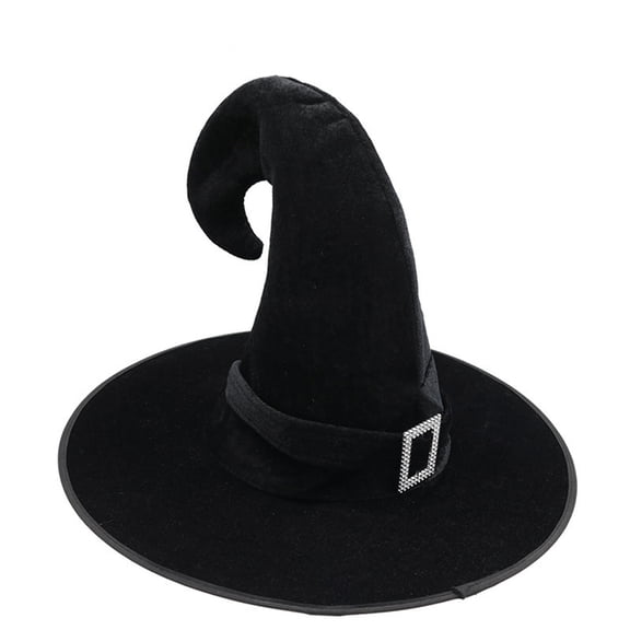 Xfvqtps Halloween Witch Hat Rhinestone Buckle Decor Halloween Spire Hats for Party Accessory Black