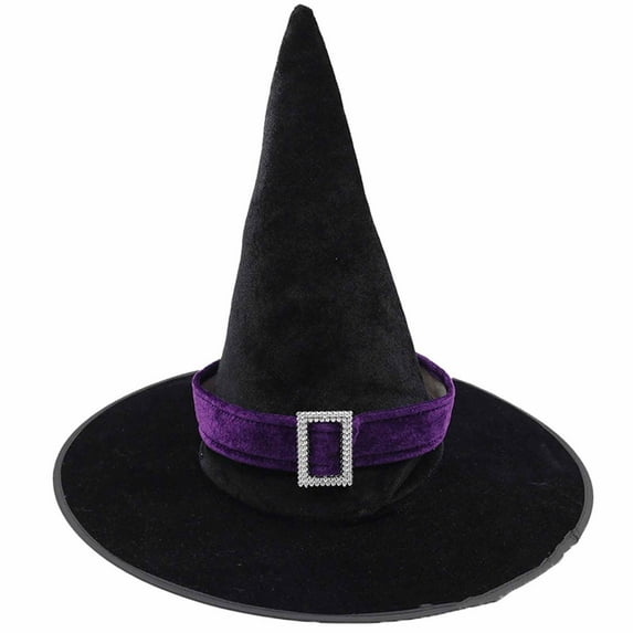 Xfvqtps Halloween Witch Hat Rhinestone Buckle Halloween Spire Hats for Party Accessory Purple