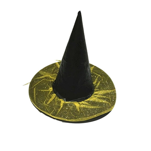 Xfvqtps Halloween Witch Hat Sequin Mesh Halloween Spire Hats for Party Accessory Yellow