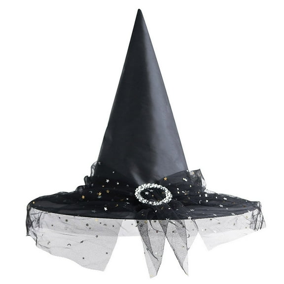Xfvqtps Halloween Witch Hat Spider Web Mesh Buckle Decor Halloween Spire Hats for Party Accessory Black