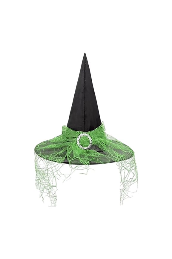 Halloween Witch Hat Spider Web Mesh Buckle Decor Halloween Spire Hats for Party Accessory Green