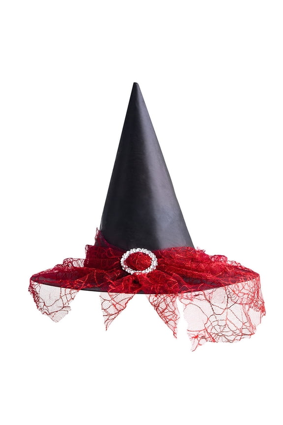 Halloween Witch Hat Spider Web Mesh Buckle Decor Halloween Spire Hats for Party Accessory Red